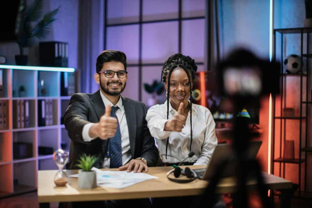 Diverse colleagues, smiling successful african american businesswoman and indian it specialist